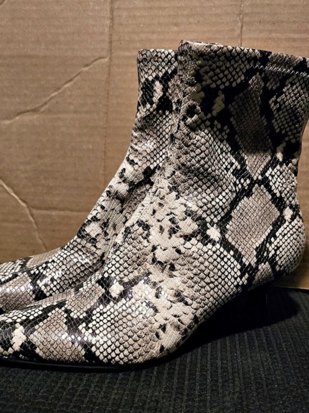 ​Python Snake Print Kitten Heel Booties Ankle Boots Women's